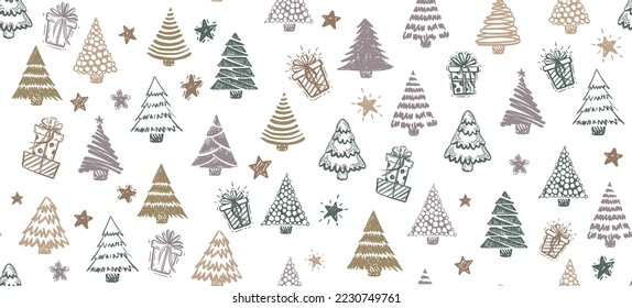 Christmas tree hand drawn illustrations. Vector.	