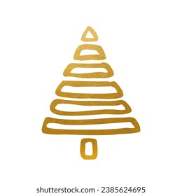 Christmas tree hand drawn illustrations. Golden. Vector.