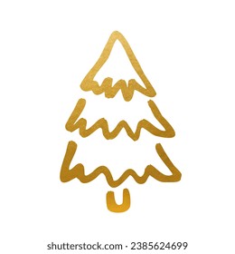 Christmas tree hand drawn illustrations. Golden. Vector.