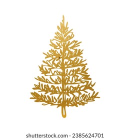 Ilustraciones dibujadas a mano por el árbol de Navidad. Oro. Vector.