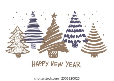 Christmas tree hand drawn illustrations. Vector.	