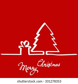 Christmas tree, hand drawn one line