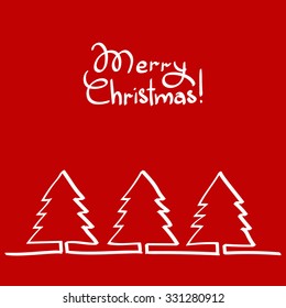 Christmas tree, hand drawn one line at camouflage background