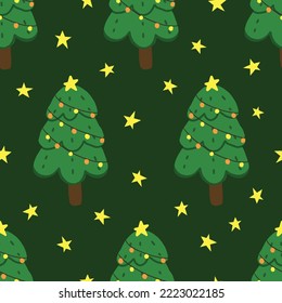 Patrón dibujado a mano en el árbol de Navidad de fondo sin fisuras. diseño para plantilla, afiche, papel de envoltura, etc. 
