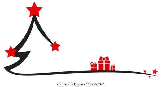 Christmas tree hand drawn with red stars and gifts - vector