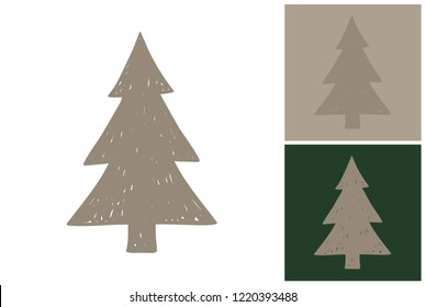 Christmas tree. Hand drawn retro flat art. Design kit with 3 pair color combinations for Christmas and Happy New Year celebration.