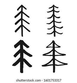 Christmas tree Hand drawn set. Pine trees collection vector Illustration isolated on white background.