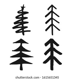 Christmas tree Hand drawn set. Pine trees collection vector Illustration isolated on white background.