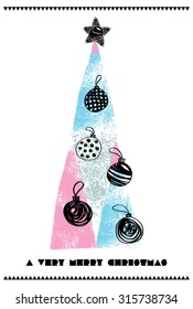 Christmas tree hand drawn trendy postcard
