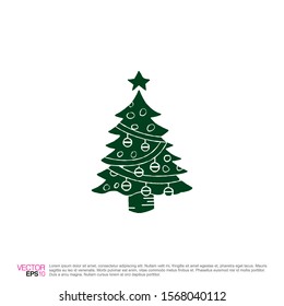 Christmas tree hand drawn in vector illustration. Merry Christmas and a happy New Year design for greeting cards, icon, template logo, and identity vector designs.
