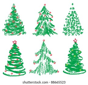 Christmas tree. Hand drawn vector set