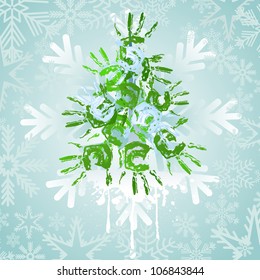 Christmas tree hand prints