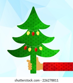 Christmas tree in hand, vector illustration 