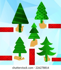 Christmas tree in hand, vector illustration 