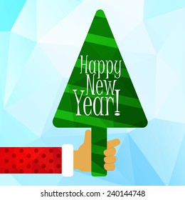 Christmas tree in hand, vector illustration. Happy New Year