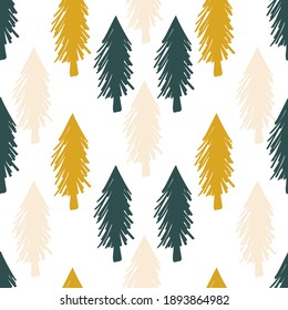 Christmas tree hand-drawn doodle vector seamless pattern design for fabric, wrapping, textile, wallpaper, background.