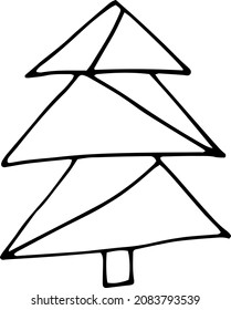 Christmas tree, hand-drawn Christmas tree. Hand-drawn doodles illustration Christmas tree.
Line art spruce.