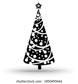 Árbol de Navidad. Icono de árbol de Navidad dibujado a mano aislado en un fondo blanco. Ilustración del vector