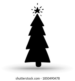 Christmas tree. Hand-drawn Christmas tree icon isolated on a white background. Vector illustration