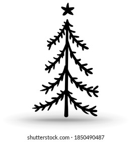 Christmas tree. Hand-drawn Christmas tree icon isolated on a white background. Vector illustration
