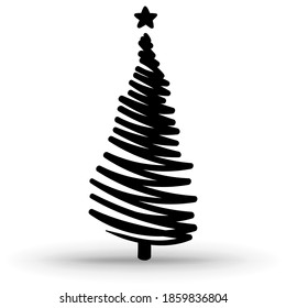 Christmas tree. Hand-drawn Christmas tree icon isolated on a white background. Illustration