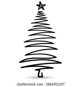 Christmas tree. Hand-drawn Christmas tree icon isolated on a white background. Vector Illustration