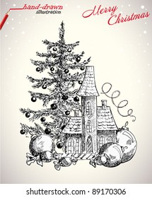 árbol de navidad - ilustración a mano