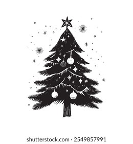 Handgezeichnete Weihnachtsbaumgrafik. Vektor-Weihnachtsbaum einzeln auf weißem Hintergrund