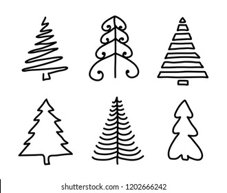 Christmas tree. Hand-drawn vector illustration. Tattoo sketch. Print for t-shirt and bags. Logo. Doodle. Emblem.