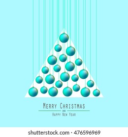 Christmas Tree. Handing Christmas Balls. Orange Balls. Merry Christmas and Happy New Year. Vector Illustration. Yellow Background.