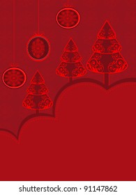 Árbol de Navidad y colgando bolas de Navidad con espacio para copiar texto en color rojo para Navidad y otras ocasiones.