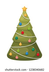 christmas tree with hanging balls isolated icon