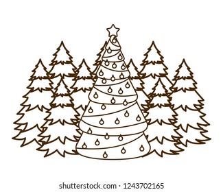 christmas tree with hanging balls isolated icon