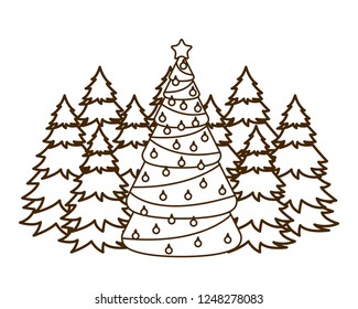 christmas tree with hanging balls isolated icon