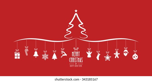 christmas tree hanging decoration elements red background