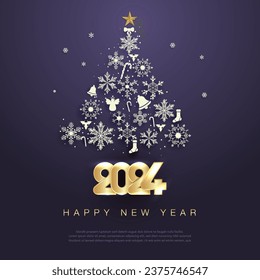 Christmas tree, Happy  New Year 2024,Golden numbers