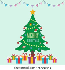 Christmas tree. Happy New Year and Merry Christmas! Vector illustration.