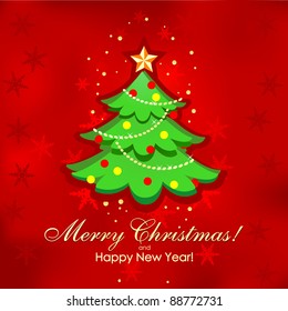 Christmas tree and Happy New Year vector background.