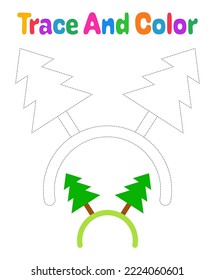 Christmas tree headband tracing worksheet for kids