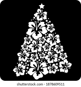 Christmas tree with hibiscus flower. Vector illustration. 