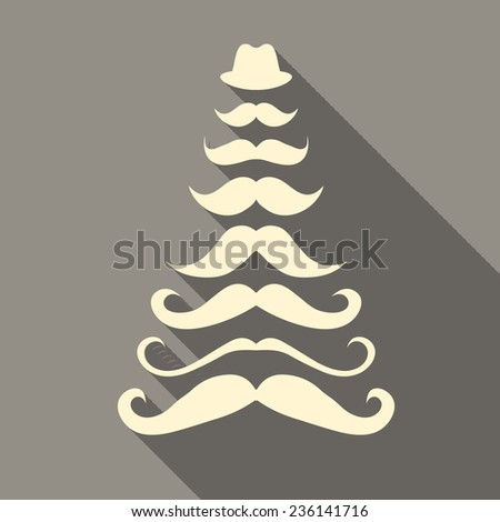 Christmas Tree Hipster Mustache Flat Icon With Long Shadow On Wallpaper Christmas Tree Hipster Mustache Flat Icon With Long Shadow On Wallpaper