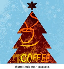 Christmas tree, holiday coffee. vector background.