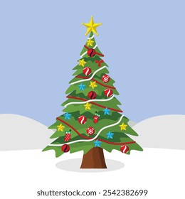 Christmas Tree Holiday Decoration Green Colorful Vector
