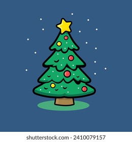 Christmas tree. Holidays mood. Vector. Decorated Christmas tree with a star and lights. Flat design.