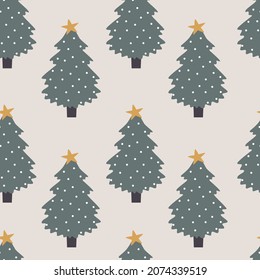 Christmas tree holidays vector seamless repeating pattern background. Trendy for fabric, textile print, wallpaper, background, wrapping or invitation cards, packaging.