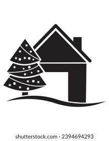 Weihnachtsbaum mit Home Icon, Vektorsymbol beste flache Ikone.