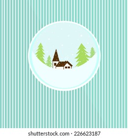 Christmas tree and house in the snow in a bowl on a blue background