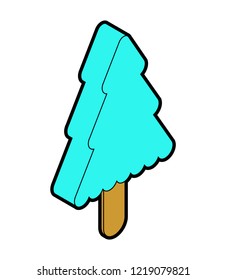 Christmas tree Ice cream. fir-tree Eskimo. Cold Sweetness Christmas dessert. cartoon vector Xmas