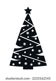 Christmas tree icon. Abstract patterns and ornaments for wood. Winter holidays and events, culture and traditions. Sticker for social networks and messengers. Cartoon flat vector illustration