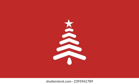 Icono de árbol de Navidad con una estrella. Icono de árbol de Navidad vectorial en fondo rojo
